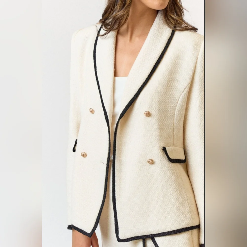 #516881 🛑S,M,L HIGH END Boucle Double Breasted Blazer+Skort 2pc - Picture 3 of 8